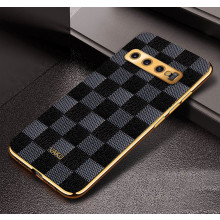 Vaku ® Samsung Galaxy S10 Plus Cheron Series Leather Stitched Gold Electroplated Soft TPU Back Cover