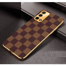 Vaku ® Oppo A74 Cheron Leather Stitched Gold Electroplated Soft TPU Back Cover