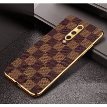 Vaku ® OnePlus 8 Cheron Series Leather Stitched Gold Electroplated Soft TPU Back Cover