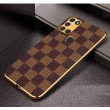 Vaku ® Samsung Galaxy A21s Cheron Series Leather Stitched Gold Electroplated Soft TPU Back Cover