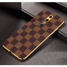 Vaku ® Oppo F11 Cheron Series Leather Stitched Gold Electroplated Soft TPU Back Cover