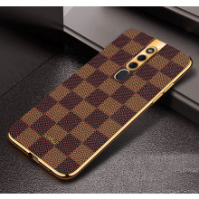 Vaku ® Oppo F11 Pro Cheron Series Leather Stitched Gold Electroplated Soft TPU Back Cover
