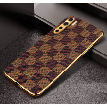 Vaku ® Oppo F15 Cheron Series Leather Stitched Gold Electroplated Soft TPU Back Cover