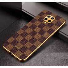 Vaku ® Xiaomi Redmi Note 9 Pro Max Cheron Series Leather Stitched Gold Electroplated Soft TPU Back Cover