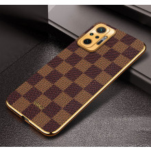 Vaku ® Redmi Note 10 Pro Max Cheron Series Leather Stitched Gold Electroplated Soft TPU Back Cover