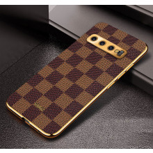 Vaku ® Samsung Galaxy S10 Cheron Series Leather Stitched Gold Electroplated Soft TPU Back Cover