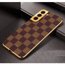 Vaku ® Samsung Galaxy S21 Cheron Series Leather Stitched Gold Electroplated Soft TPU Back Cover