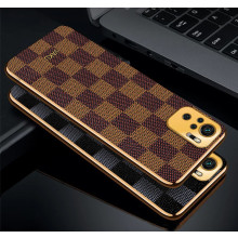 Vaku ® Redmi Note 10 Cheron Series Leather Stitched Gold Electroplated Soft TPU Back Cover