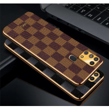 Vaku ® Samsung Galaxy M31 Cheron Series Leather Stitched Gold Electroplated Soft TPU Back Cover