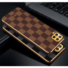 Vaku ® Samsung Galaxy M12 Cheron Series Leather Stitched Gold Electroplated Soft TPU Back Cover