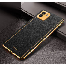 Vaku ® Samsung Galaxy A03 Luxemberg Series Leather Stitched Gold Electroplated Soft TPU Back Cover