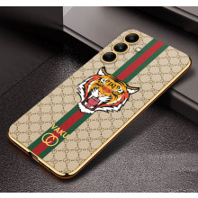 Vaku ® Samsung Galaxy A34 Lynx Leather Stitched Gold Electroplated Soft TPU Back Cover Case