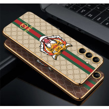 Vaku ® Samsung Galaxy A54 Lynx Leather Stitched Gold Electroplated Soft TPU Back Cover Case