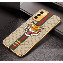 Vaku ® Samsung Galaxy F13 Lynx Line Leather Stitched Gold Electroplated Soft TPU Back Cover Case