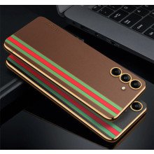 Vaku ® Samsung Galaxy M13 Felix Line Leather Stitched Gold Electroplated Soft TPU Back Cover