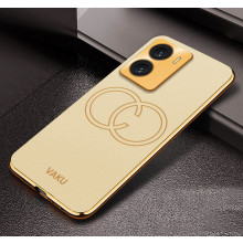 Vaku ® Vivo Y56 Skylar Leather Pattern Gold Electroplated Soft TPU Back Cover