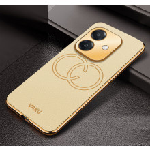 Vaku ® Oppo A3X 5G Skylar Leather Pattern Gold Electroplated Soft TPU Back Cover