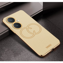 Vaku ® Vivo Y27 Skylar Leather Pattern Gold Electroplated Soft TPU Back Cover