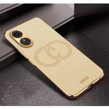 Vaku ® Oppo A17 Skylar Leather Pattern Gold Electroplated Soft TPU Back Cover