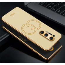 Vaku ® OnePlus 8 Pro Skylar Series Leather Stitched Gold Electroplated Soft TPU Back Cover