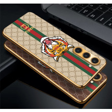 Vaku ® Samsung Galaxy S23 Plus Lynx Leather Stitched Gold Electroplated Soft TPU Back Cover Case