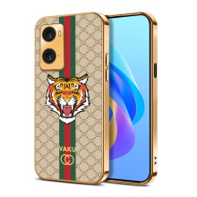 Vaku ® Oppo A76 Lynx Designer Leather Pattern Gold Electroplated Soft TPU Back Cover Case