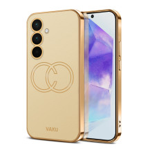 Vaku ® Samsung Galaxy A55 5G Skylar Leather Pattern Gold Electroplated Soft TPU Back Cover