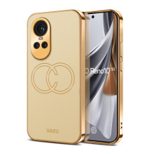 Vaku ® Oppo Reno10 Pro 5G Skylar Leather Pattern Gold Electroplated Soft TPU Back Cover
