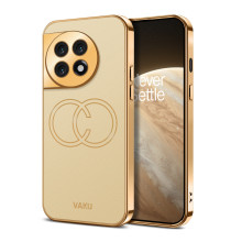 Vaku ® OnePlus 11R Skylar Leather Stitched Gold Electroplated Soft TPU Back Cover