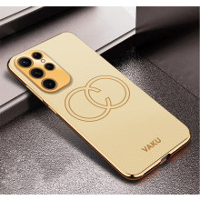 Vaku ® Samsung Galaxy S23 Ultra Skylar Leather Pattern Gold Electroplated Soft TPU Back Cover