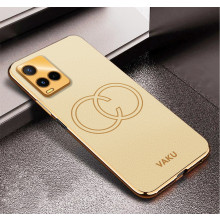 Vaku ® Vivo Y21T Skylar Leather Pattern Gold Electroplated Soft TPU Back Cover