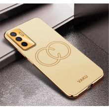 Vaku ® Vivo V23e 5G Skylar Leather Pattern Gold Electroplated Soft TPU Back Cover