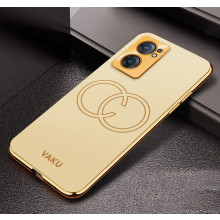 Vaku ® Oppo Reno7 5G Skylar Leather Pattern Gold Electroplated Soft TPU Back Cover