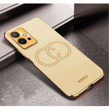 Vaku ® Vivo Y75 5G Skylar Leather Pattern Gold Electroplated Soft TPU Back Cover