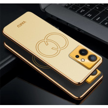 Vaku ® Vivo T1 5G Skylar Leather Pattern Gold Electroplated Soft TPU Back Cover