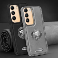 Vaku ® Vivo Y200e 5G Regal Shield Metal Lion Engraved Leather Protective Back Cover