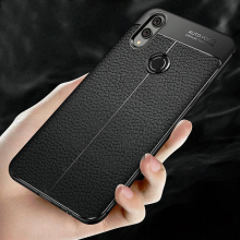Vaku ® Xiaomi Redmi Note 7 / Note 7 Pro Auto Focus Leather Stitched Edition Soft Silicone 4 Frames plus ultra-thin case transparent cover