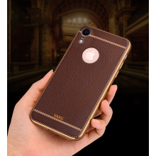 Vaku ® Apple iPhone XR Leather Stitched Gold Electroplated Soft TPU Back Cover