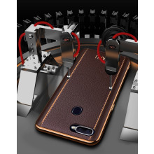 Vaku ® OPPO F9 / F9 Pro Vertical Leather Stitched Gold Electroplated Soft TPU Back Cover