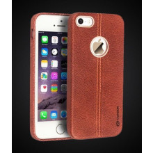 Vorson ® Apple iPhone 5 / 5S / SE Lexza Series Double Stitch Leather Shell with Metallic Logo Display Back Cover