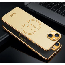 Vaku ® Apple iPhone 13 Skylar Leather Pattern Gold Electroplated Soft TPU Back Cover