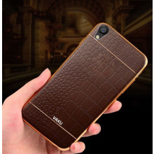 VAKU ® OPPO A37 European Leather Stitched Gold Electroplated Soft TPU Back Cover