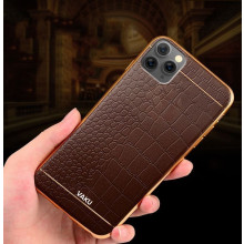 VAKU ® Apple iPhone 11 Pro Max European Leather Stitched Gold Electroplated Soft TPU Back Cover
