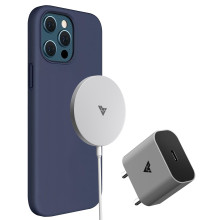 Vaku ® 3 in 1 Combo Apple iPhone 12 Pro Max Magsafe Liquid silicon Case with 20W Adapter , 15W Wireless Charger