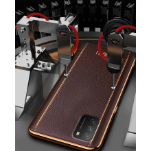 Vaku ® Poco M3 Vertical Leather Stitched Gold Electroplated Soft TPU Back Cover