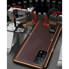 Vaku ® Xiaomi Mi 10T Pro 5G Vertical Leather Stitched Gold Electroplated Soft TPU Back Cover