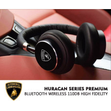 Lamborghini ® Official Huracan Series Premium Bluetooth Wireless 110dB High Fidelity On-Ear Headphones + Mic + Remote Earphone Black