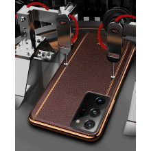 Vaku ® Samsung Galaxy Note 20 Ultra Vertical  Leather Stitched Gold Electroplated Soft TPU Back Cover
