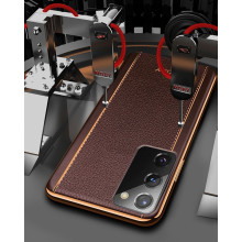 Vaku ® Samsung Galaxy Note 20 Vertical Leather Stitched Gold Electroplated Soft TPU Back Cover