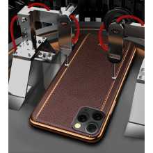 Vaku ® For Apple iPhone 11 Pro Vertical Leather Stitched Gold Electroplated Soft TPU Back Cover